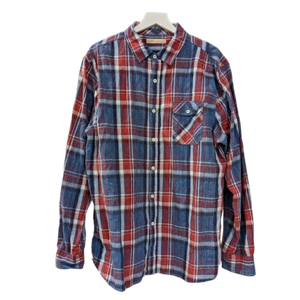 Nifty Genius Men's Plaid Linen & Cotton Blend Casual Button Shirt Size XL